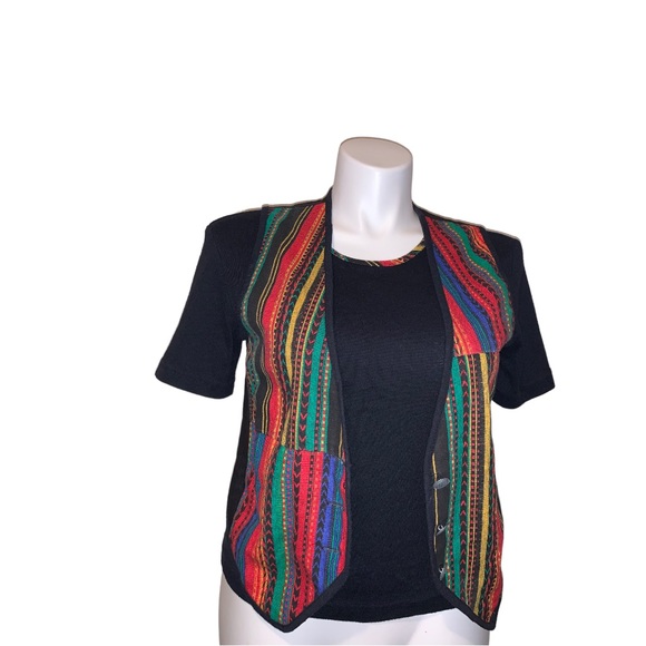 Vintage Aqua Blue 2Pcs Shirt/ Vest Set, Size M-L - Picture 3 of 16